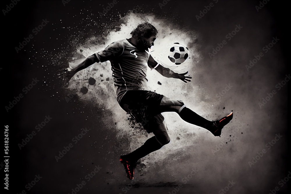 Obraz premium A football player kicking a ball.. Generative AI