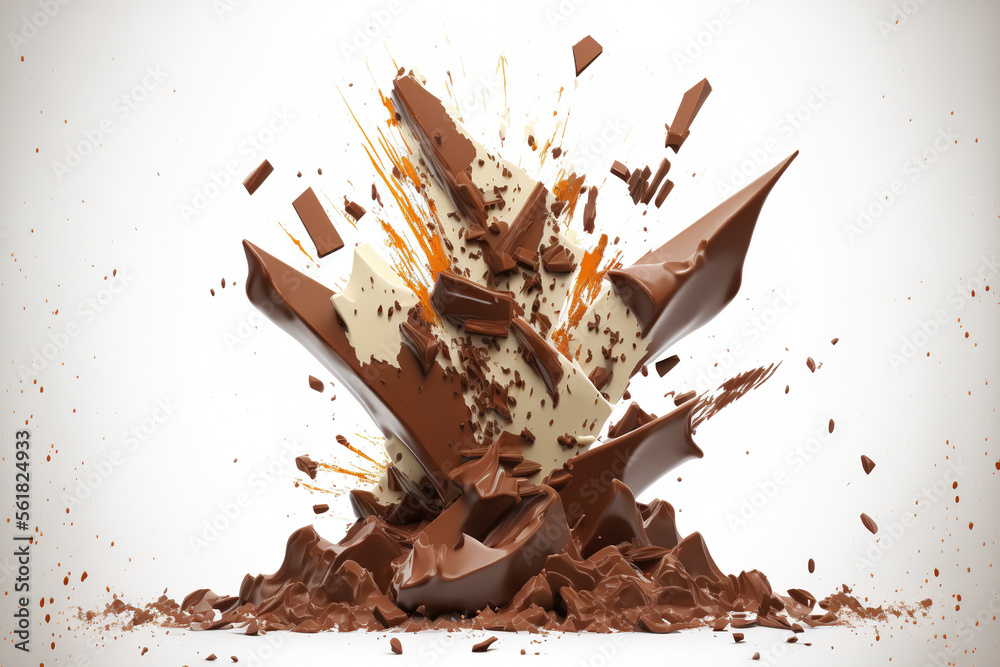 Chocolate explosion on a white background, clipped from the original