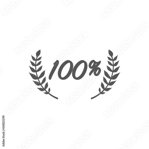 100 percent vector logo - a vintage handmade one hundred percent sign in a laurel wreath in a stamp print style. Vintage vector illustration