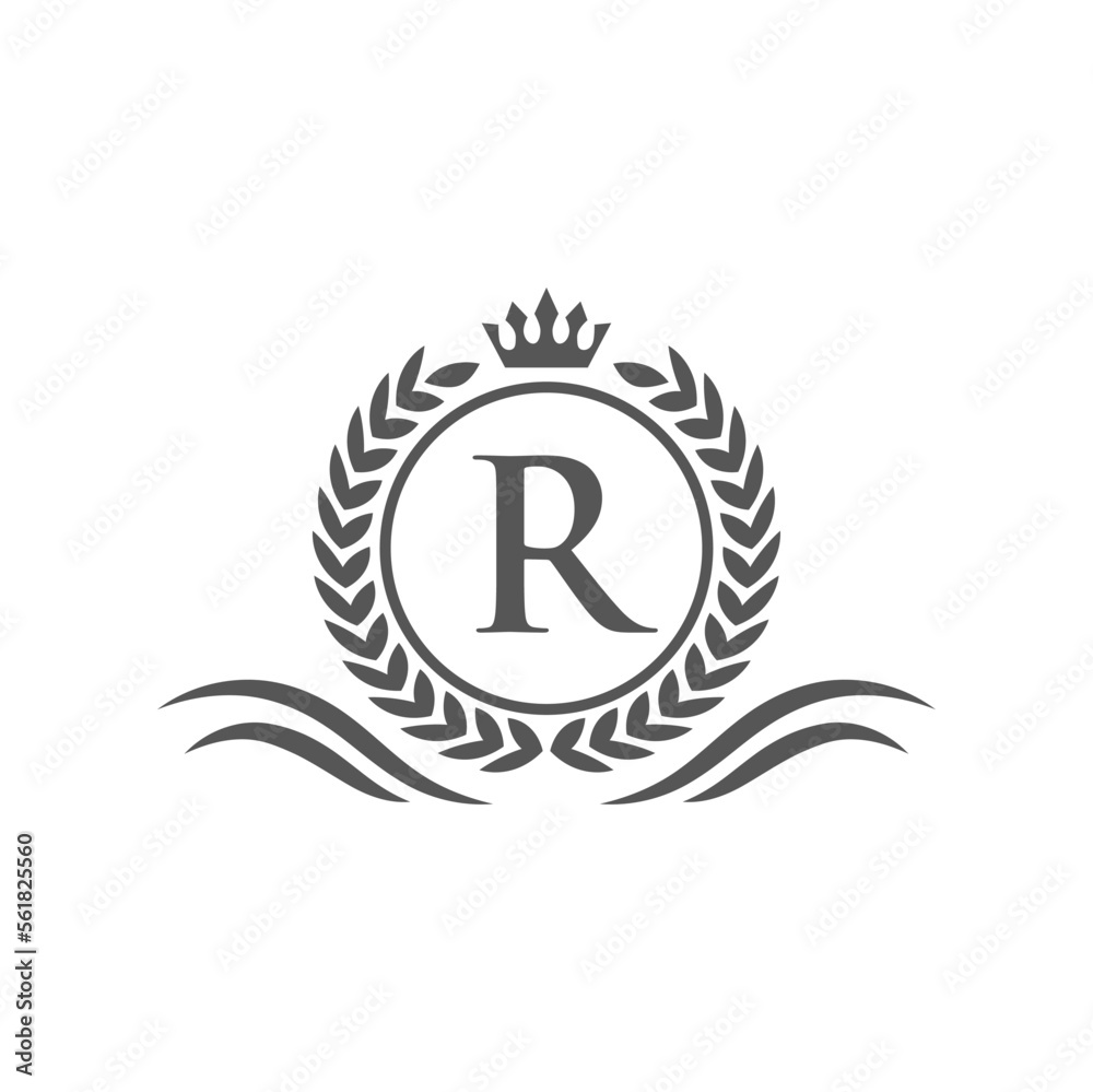 Naklejka premium Letter R laurel wreath logo icon design template elements