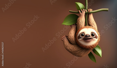 Cute Cartoon Sloth Banner with Room for Copy (Generative AI) photo