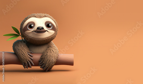 Cute Cartoon Sloth Banner w...