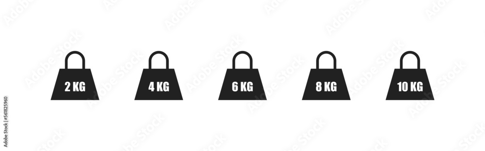 Weight icon set. 2, 4, 6, 8, 10 kg. Vector EPS 10