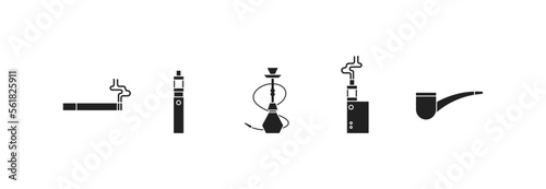 Smoking icon set. Cigarette, hookah, vape and pipe. Vector EPS 10