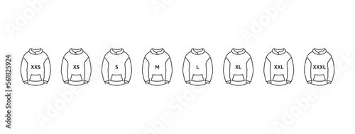 Hoodie size iocn set.  Size from XXS to XXXL. Vector EPS 10