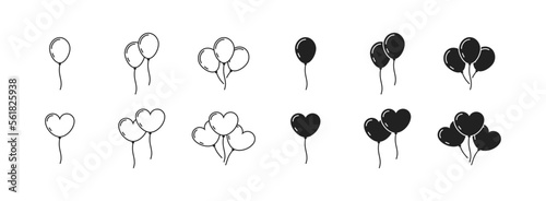 birthday baloon icon set. Round and heart shape baloon. Vector EPS 10 photo