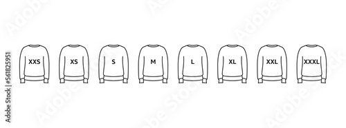 Sweatshirt size iocn set.  Size from XXS to XXXL. Vector EPS 10
