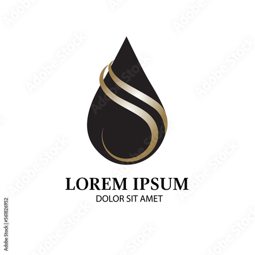 Hair Oil Essential logo with drop oil symbol and shiny hair  design,template