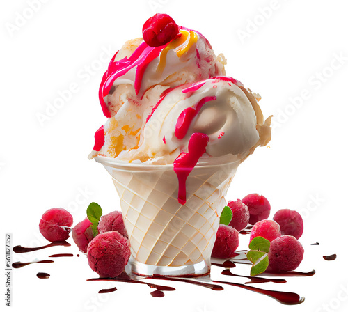 Sweet Strawberry Ice Cream. Generative AI photo