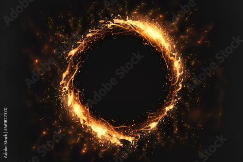 Fire show with sparkling blazing frame on a dark background. The template is lovely and may be used to create greeting cards, flyers, holiday billboards, or web banners. Generative AI