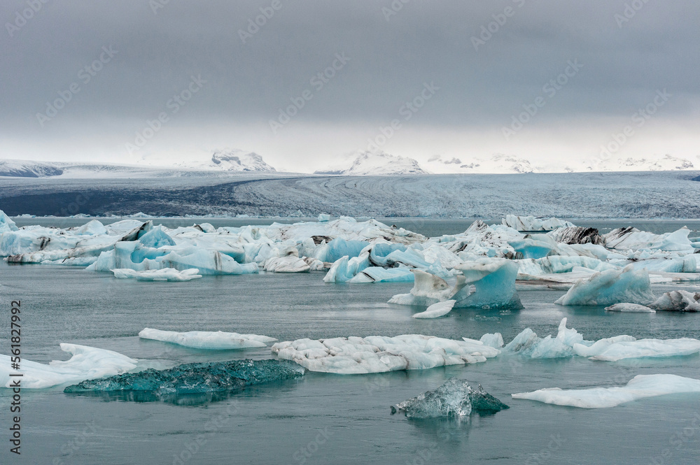 Jokulsarlon Glacier Lagoon and Mountain in Background