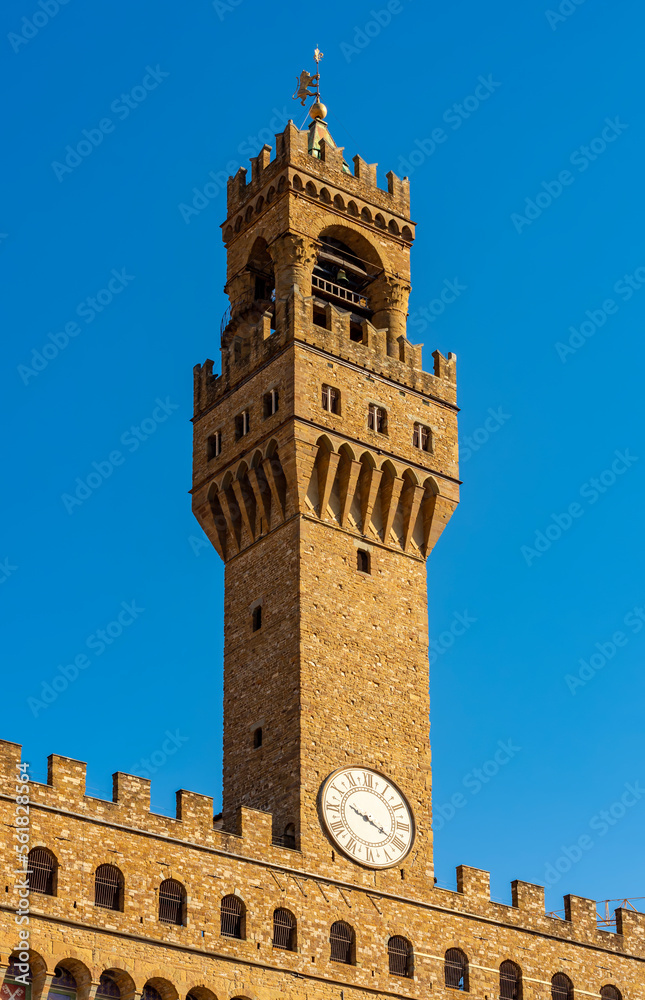 Tower of Palazzo Vecchio (Old palace) on Signoria square in Florence, Italy