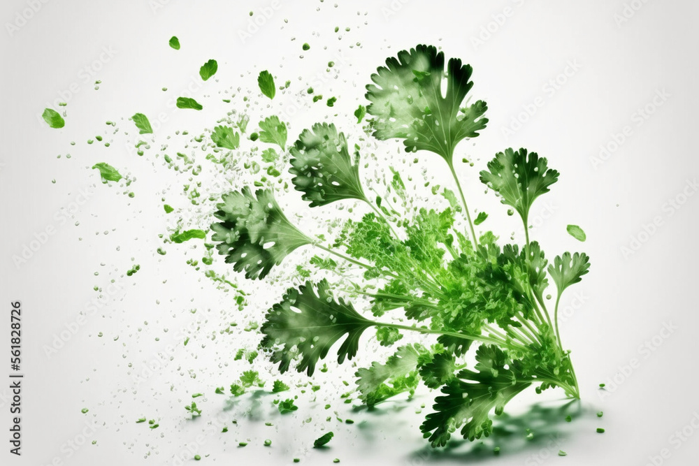 cilantro explosion on isolated white background made by generative ai cilantro explosion on isolated white background made by generative ai