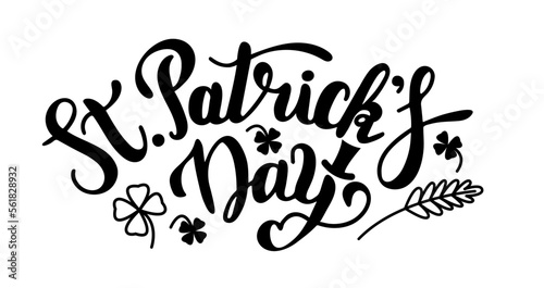 St. Patrick's Day, gorgeous lettering written with elegant calligraphic font. Isolated inscription in black.