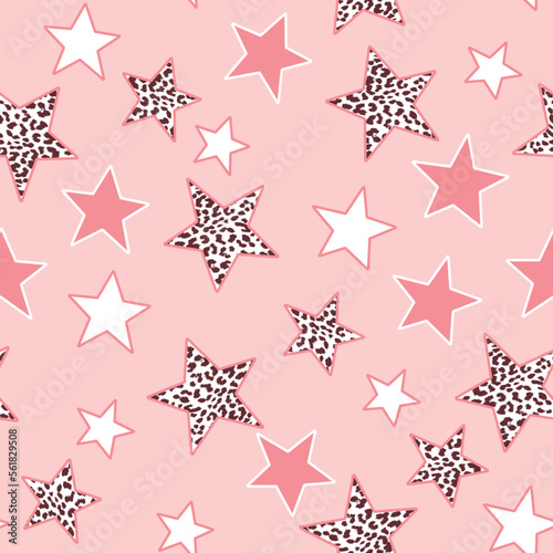 pink stars leopard seamless aop all over print girly photo