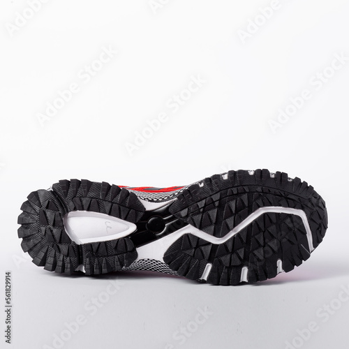 Black and white sole of shoes. Bottom of sneakers on a white background is insulated. with clipping path