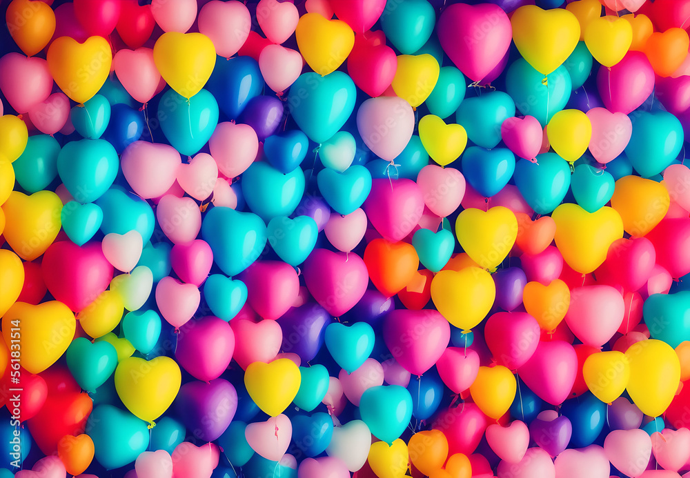 illustration of colorful heart shaped balloons Generative AI illustration of colorful heart shaped balloons Generative AI
