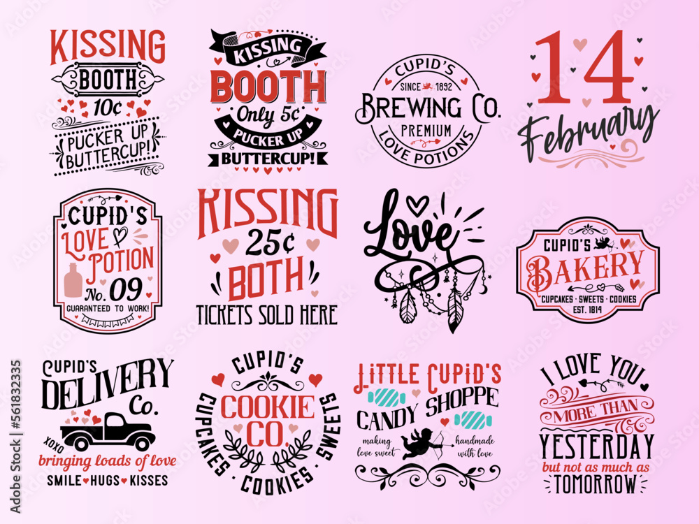 Set of Vintage Valentine's Day for Print or Cut.