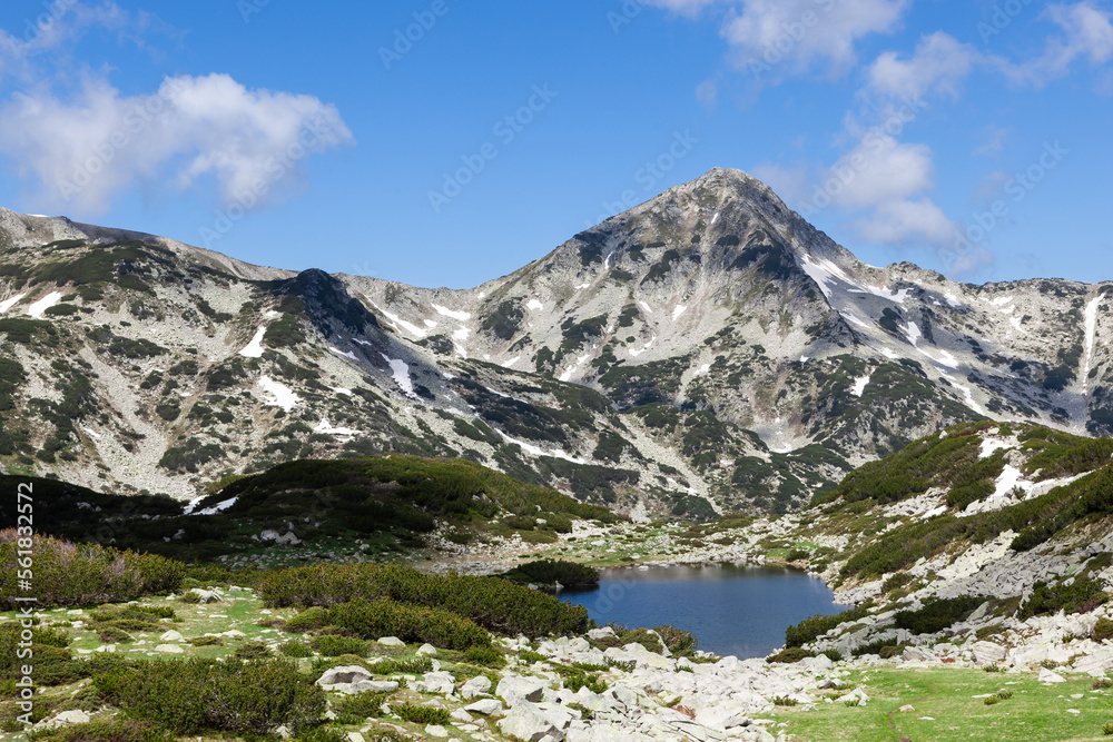 Beautiful lake and mountain view in Pirin National Park. Landscape near Bansko, Bulgaria.