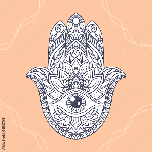 Fatima Hand coloring page. Khamsa, sacred eastern sign, good luck charm