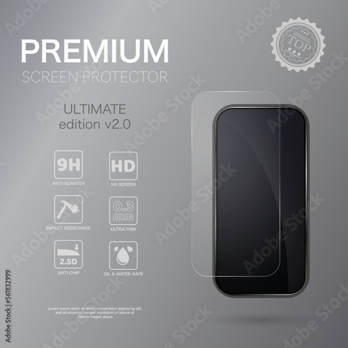 Grey mobile phone screen glass