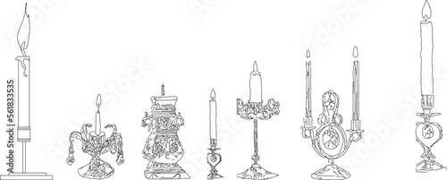 vector sketch of black and white vintage and antique candle holder illustration