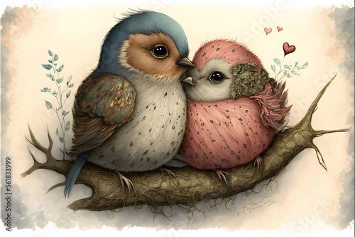 Cute animals hugging each other Valentines Day Love bird