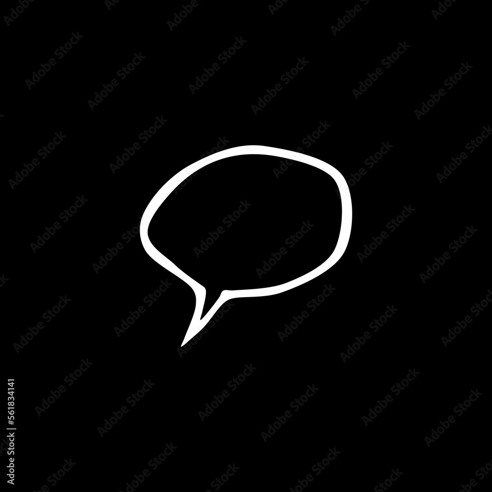 Hand drawn white speech bubbles icon isolated on black background. Hand drawn white speech bubbles icon isolated on black background.