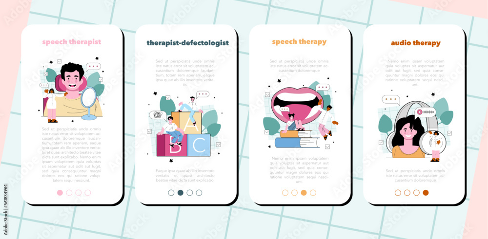 Speech therapist mobile application banner set. Didactic correction