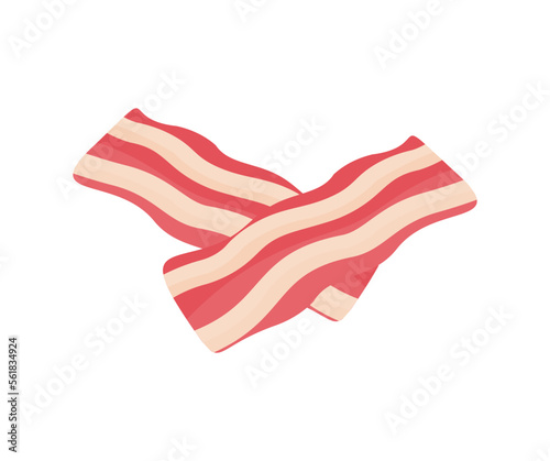 Bacon strips realistic food logo design. Traditional breakfast ingredient, cured pork meat vector design and illustration. 