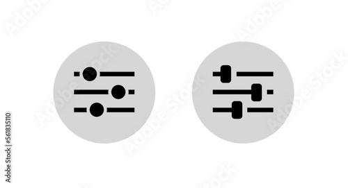 Settings filter mixer icon slider pictogram or level adjustment ui volume control configuration settings button, switch panel graphic isolated on white background, customization tuning regulator image