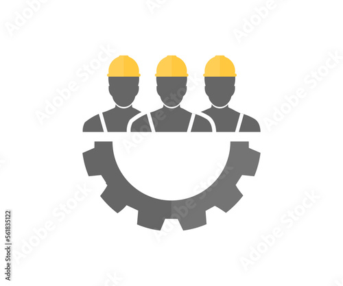 Human resources concept,  recruitment, teamwork, career, construction workers logo design. Employment Job Teamwork, gear wheel, workplace. HRM Resource Management vector design and illustration.
