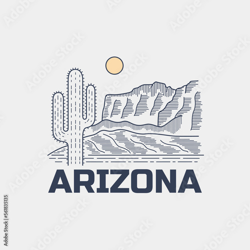 Vector illustration of Arizona Desert National park in mono line style art for badges, emblems, patches, t-shirts, etc.