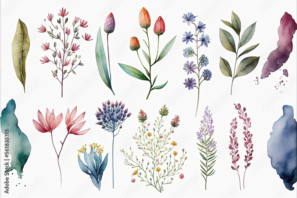 Watercolor Flowers On Paper Generative AI Watercolor Flowers On Paper Generative AI