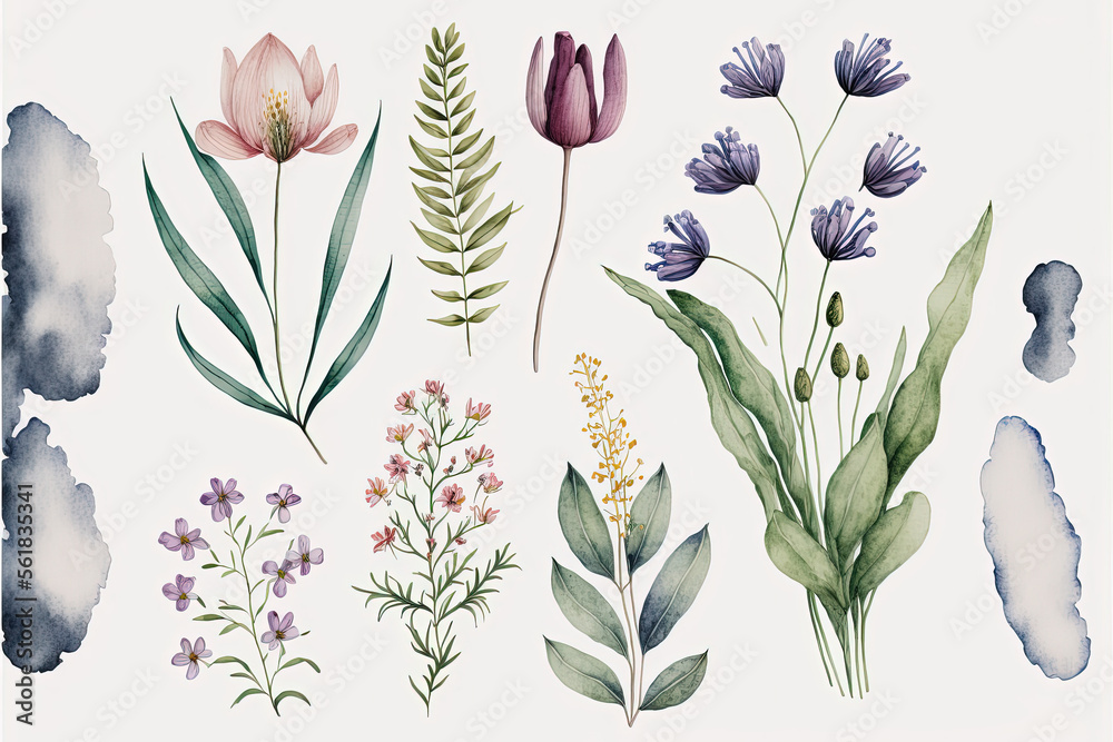 Obraz premium Watercolor Flowers On Paper Generative AI