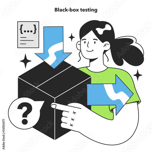 Black box testing. Software testing methodology. IT specialist searching