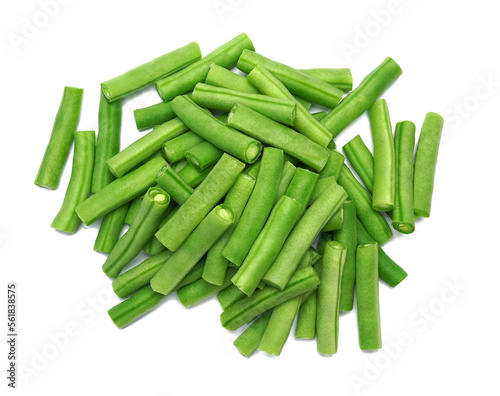 Bunch of fresh green beans cut isolated on transparent background with PNG.