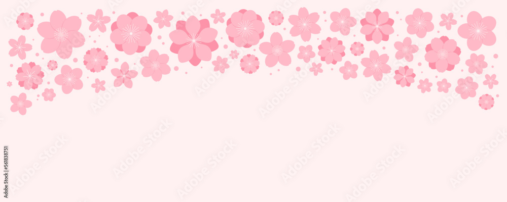 Spring blossoms, blooms, pink flowers border on white, with copy space. Flat style vector illustration. Abstract geometric design. Concept for seasonal promotion, sale, advertising, poster, banner Spring blossoms, blooms, pink flowers border on white, with copy space. Flat style vector illustration. Abstract geometric design. Concept for seasonal promotion, sale, advertising, poster, banner