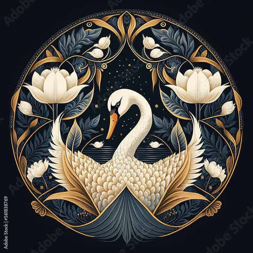 Fototapeta Naklejka Na Ścianę i Meble -  Swan with flower vintage style created with Generative AI