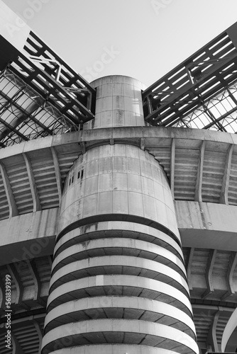 One of the towers of the famous football stadium in Milan, Italy, in the neighborhood named 
