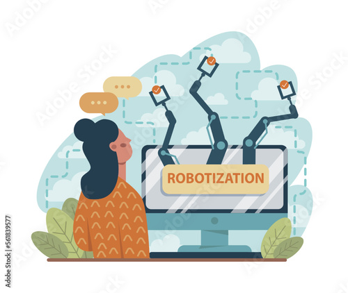 Robotization concept. Artificial intelligence as a part of human