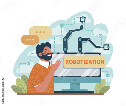 Robotization concept. Artificial intelligence as a part of human