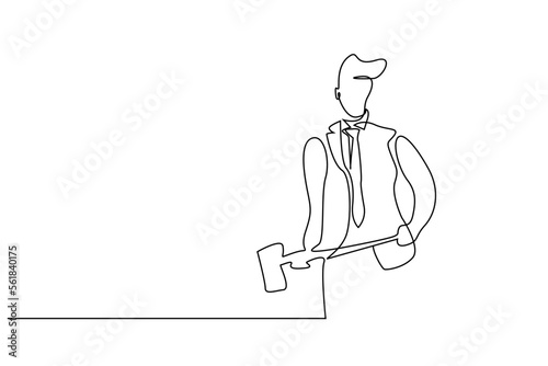 business work man hold hit hammer one person line