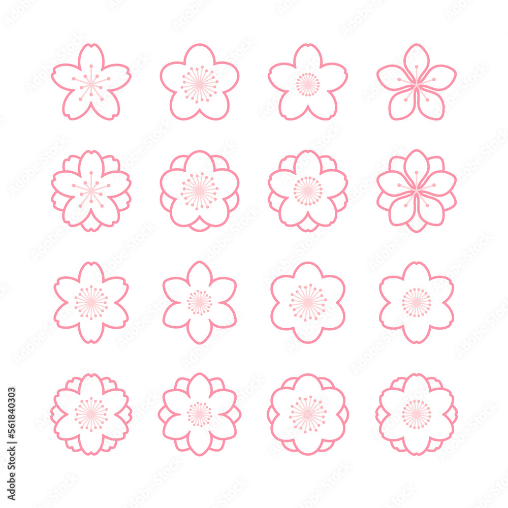 Sakura, cherry, plum, apricot, peach, apple blossoms, flowers, floral design elements collection, clipart set, isolated. Line art style vector illustration Spring promotion sale advertising Sakura, cherry, plum, apricot, peach, apple blossoms, flowers, floral design elements collection, clipart set, isolated. Line art style vector illustration Spring promotion sale advertising