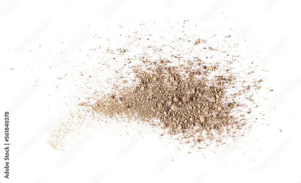 Pile of soil, dirt isolated on white, top view Pile of soil, dirt isolated on white, top view