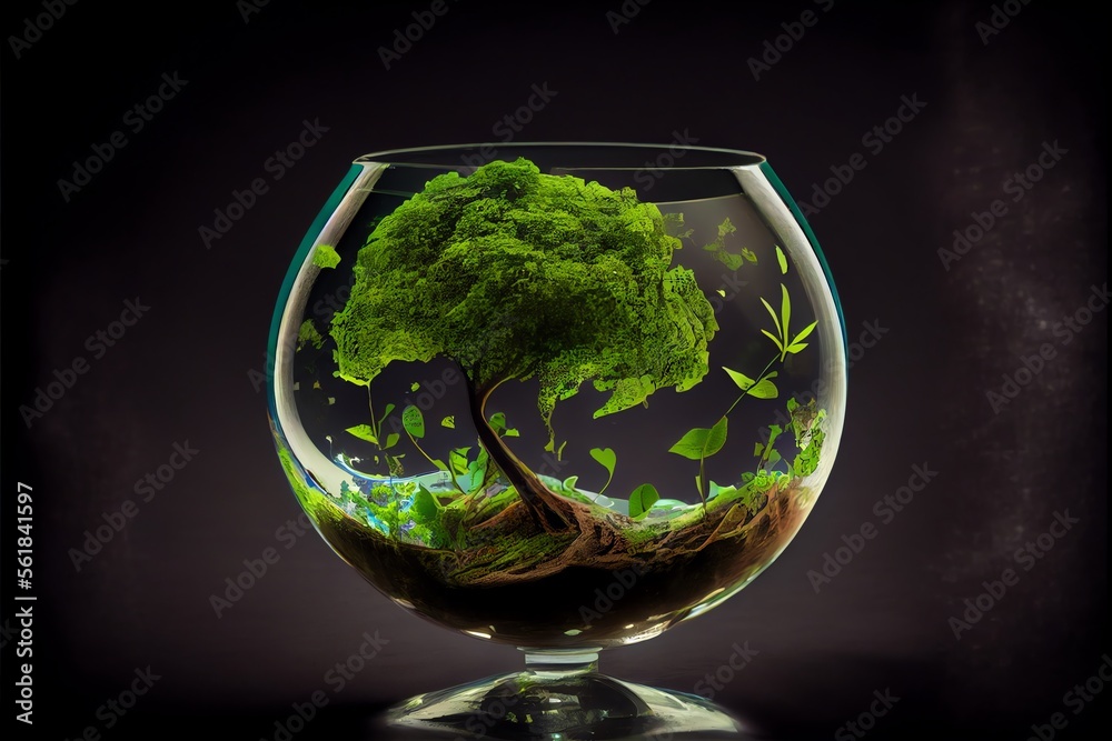 Eco-friendly environment and Earth Day with a glass globe.. Generative AI Eco-friendly environment and Earth Day with a glass globe.. Generative AI
