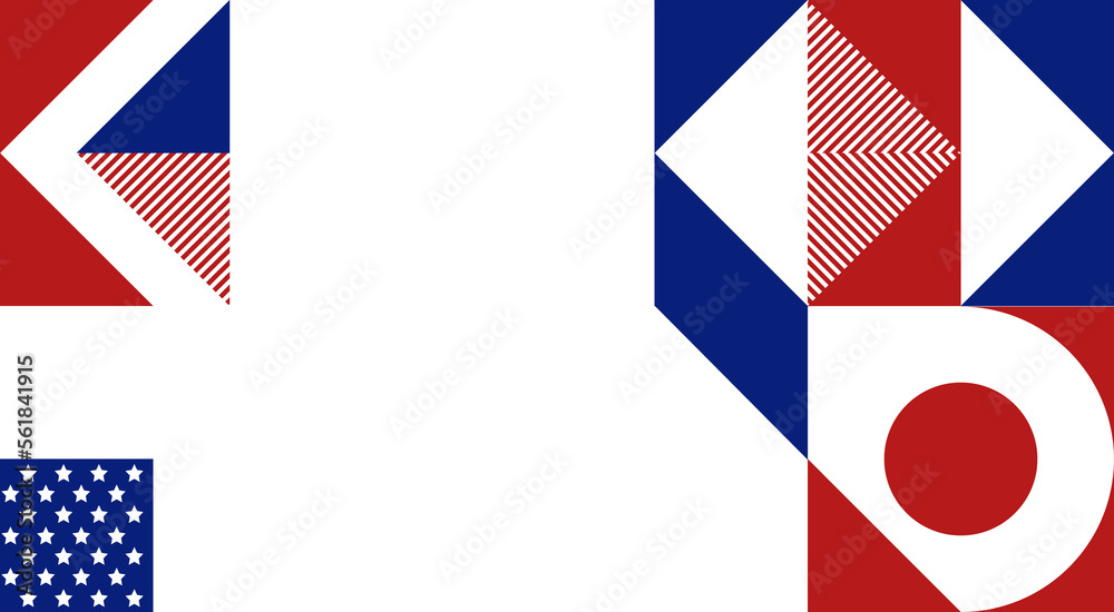 Obraz premium Abstract pattern, background of geometric shapes with space for text. USA colors. Happy President's Day. Template for background, invitations, greetings, web.