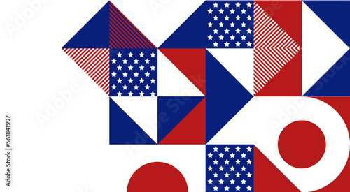 Abstract pattern, background of geometric shapes with space for text. USA colors. Happy President's Day. Template for background, invitations, greetings, web. © Lesia