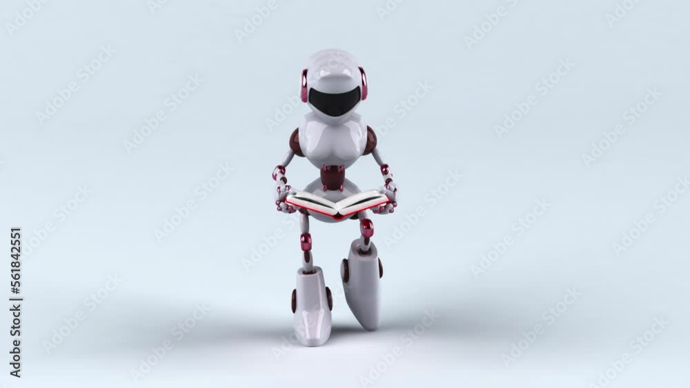 Fun 3D robot walking and reading a book Fun 3D robot walking and reading a book