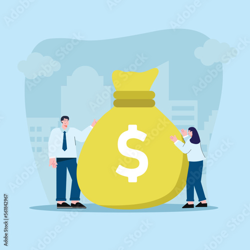 the concept of illustration of workers is collecting a lot of dollars